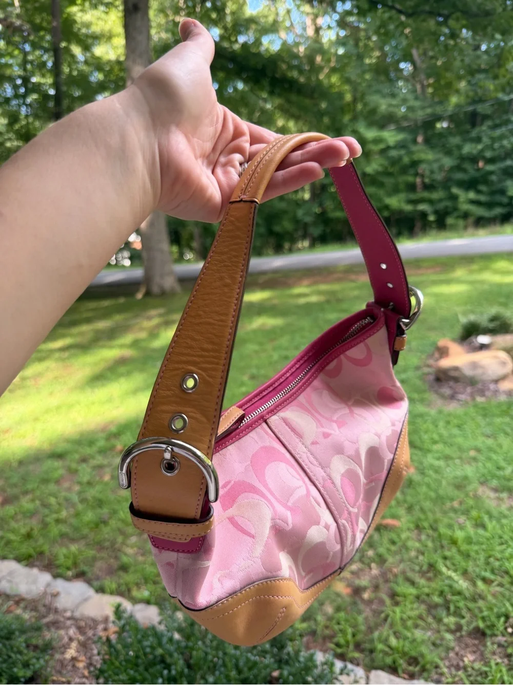 Vintage y2k coach Pink Optic Signature Soho Hobo Bag 1850